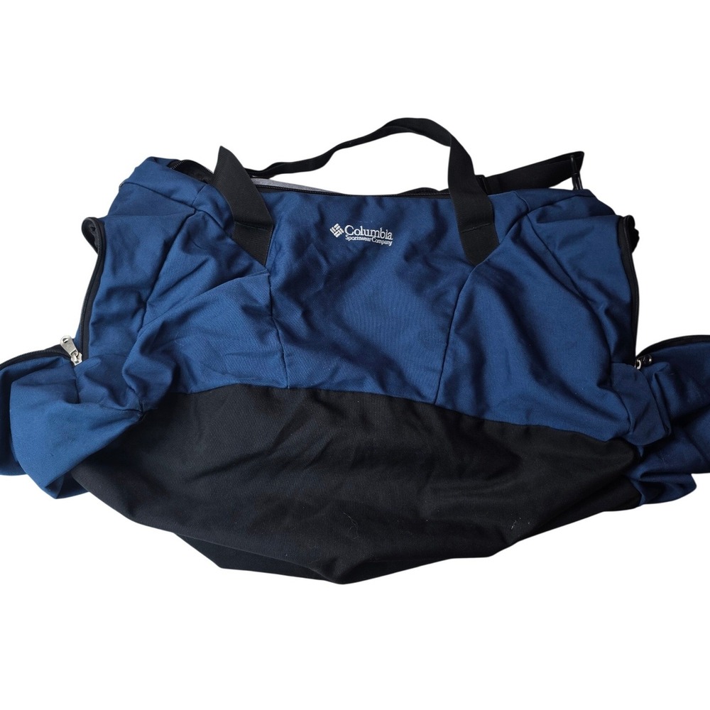 Columbia Sportswear Duffel Bag Blue Black Canvas Travel Gym Weekend Bag 26 In F2